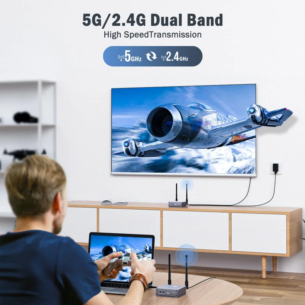 LEMORELE R15 Wireless HD Transmitter / Receiver Kit 5G / 2.4G Dual Band 4K Zero Delay Screen Mirroring HD Adapter for Gaming Meeting - Grey / Silver - 3