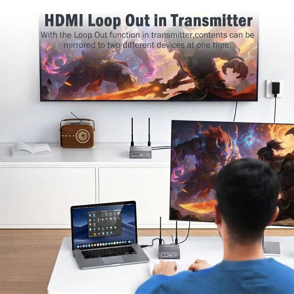 LEMORELE R15 Wireless HD Transmitter / Receiver Kit 5G / 2.4G Dual Band 4K Zero Delay Screen Mirroring HD Adapter for Gaming Meeting - Grey / Silver - 6