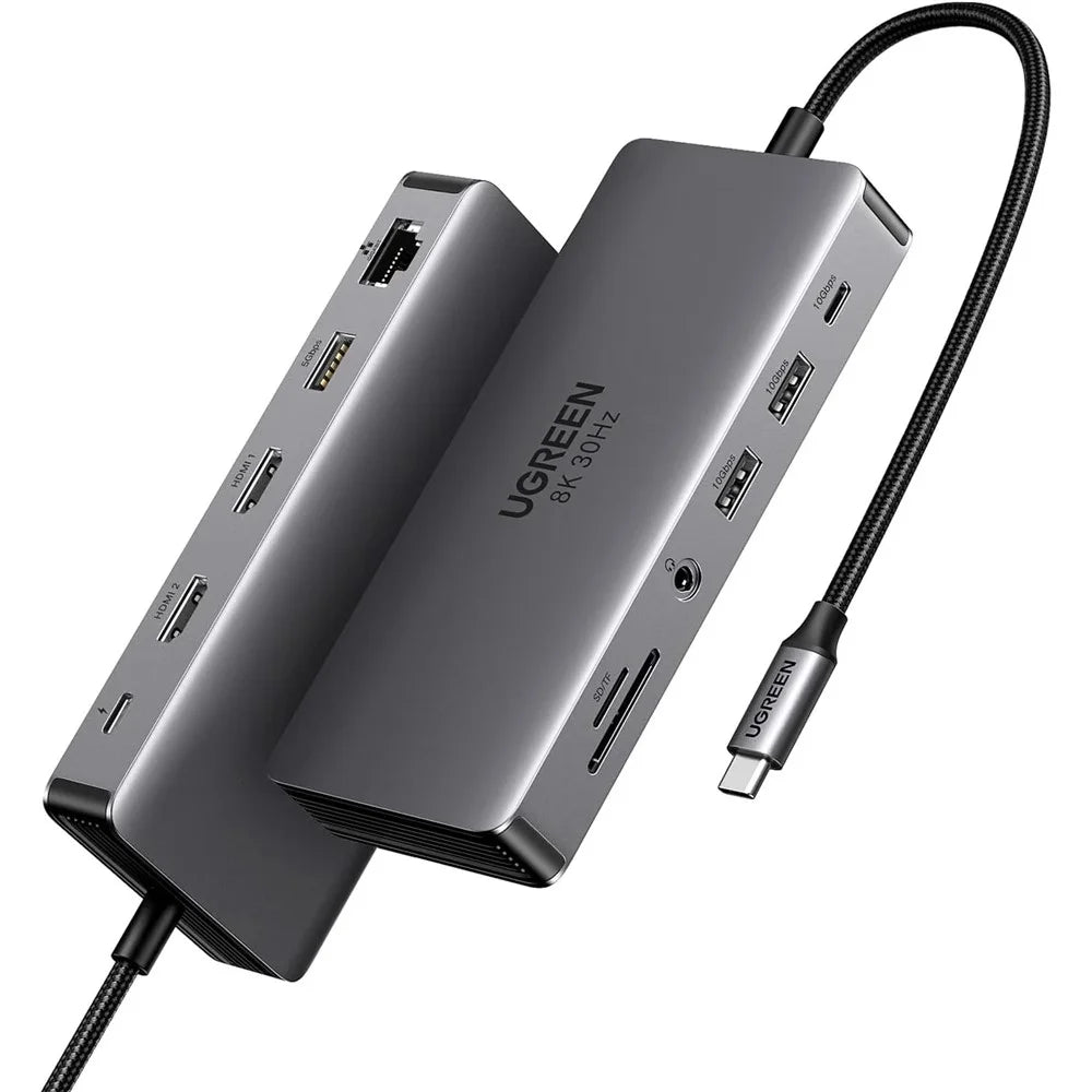 UGREEN 15965 11 in 1 USB-C Hub Dual HD USB-A / USB-C 3.2 Ethernet Adapter SD / TF Card Reader with 3.5mm Audio Port - 1