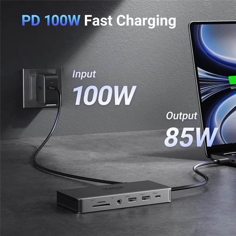 UGREEN 15965 11 in 1 USB-C Hub Dual HD USB-A / USB-C 3.2 Ethernet Adapter SD / TF Card Reader with 3.5mm Audio Port - 6