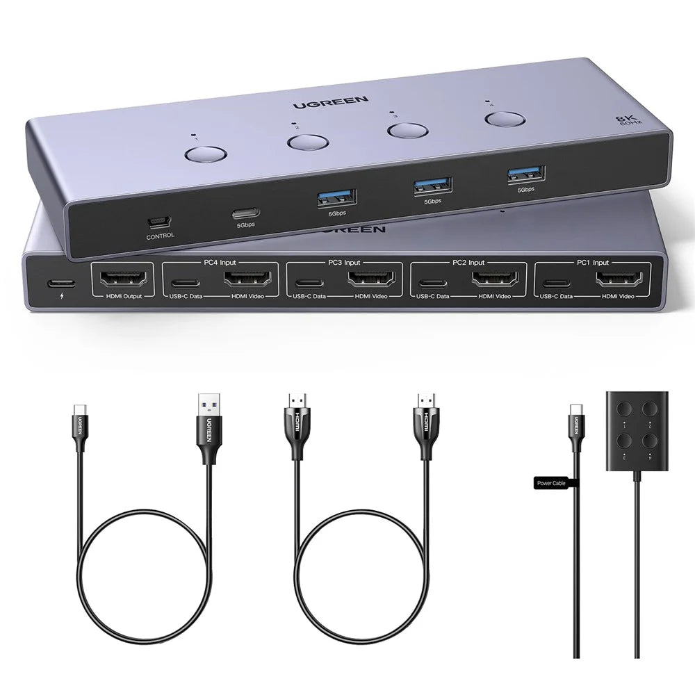UGREEN AK701 35986 4 in 1 out 8K / 60Hz HD 2.1 KVM Switch 4 Computers Share 1 Monitor for Gaming Office - 1