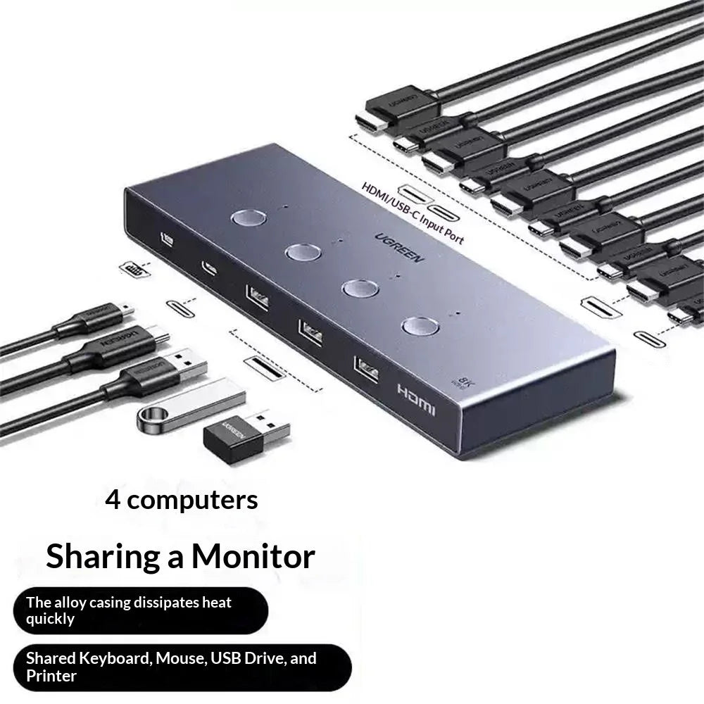 UGREEN AK701 35986 4 in 1 out 8K / 60Hz HD 2.1 KVM Switch 4 Computers Share 1 Monitor for Gaming Office - 2