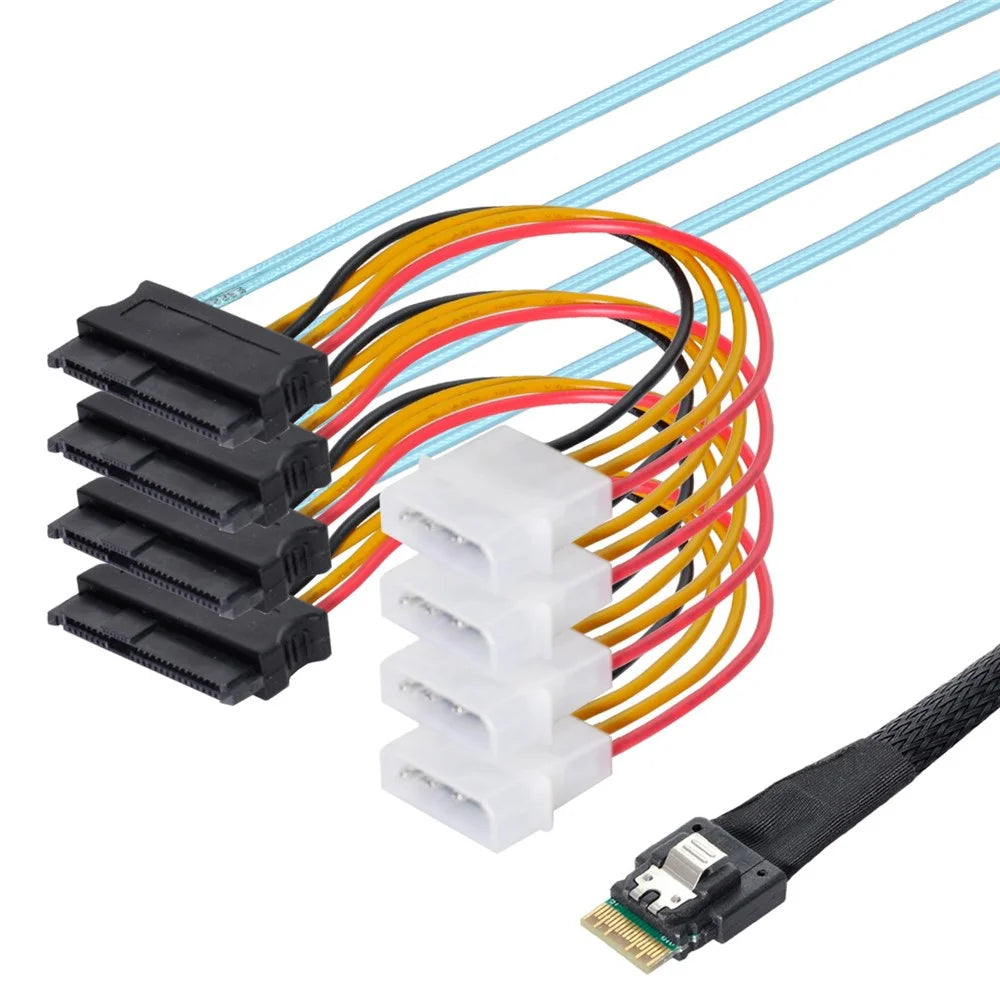 SF-047-1.0M Slimline SAS 4.0 SFF-8654 4i 38Pin Host to 4 SAS 29Pin SFF-8482 Target Hard Disk Fanout Raid Cable 1m - 1