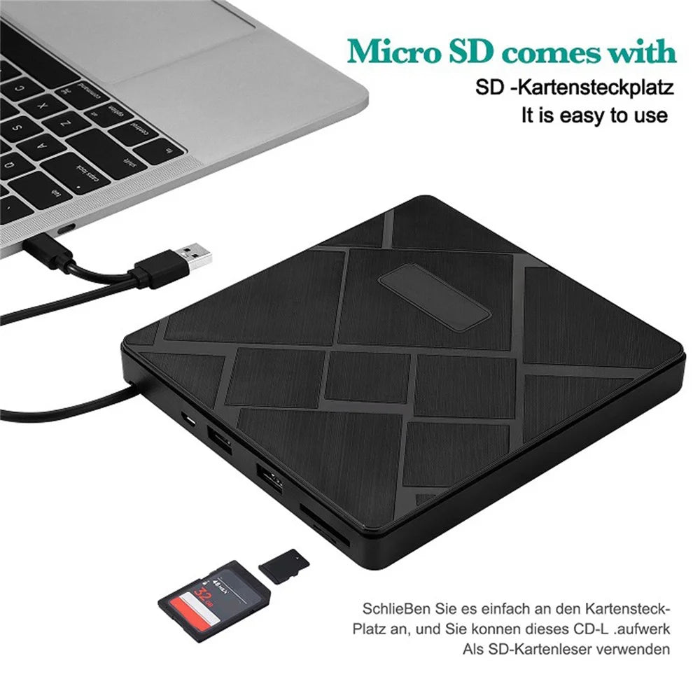 USB 3.0 Computer Laptop External Optical Drive Dual USB Ports TF SD Card Reader CD DVD Burner - 6