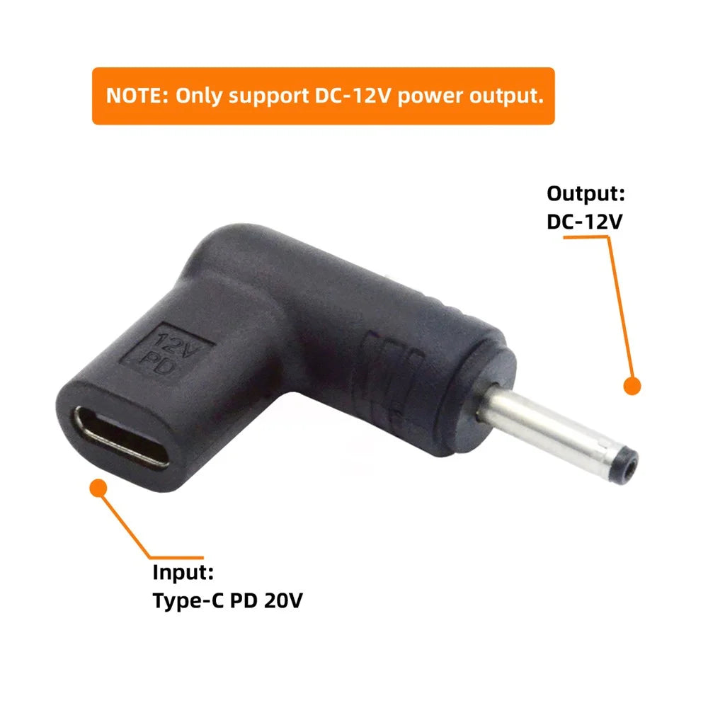 UC-090-3513MM Laptop Power Adapter USB 3.1 Type C Female to DC 12V Plug PD Emulator Trigger 90 Degree Angled Converter, DC3.5*1.3mm - 5