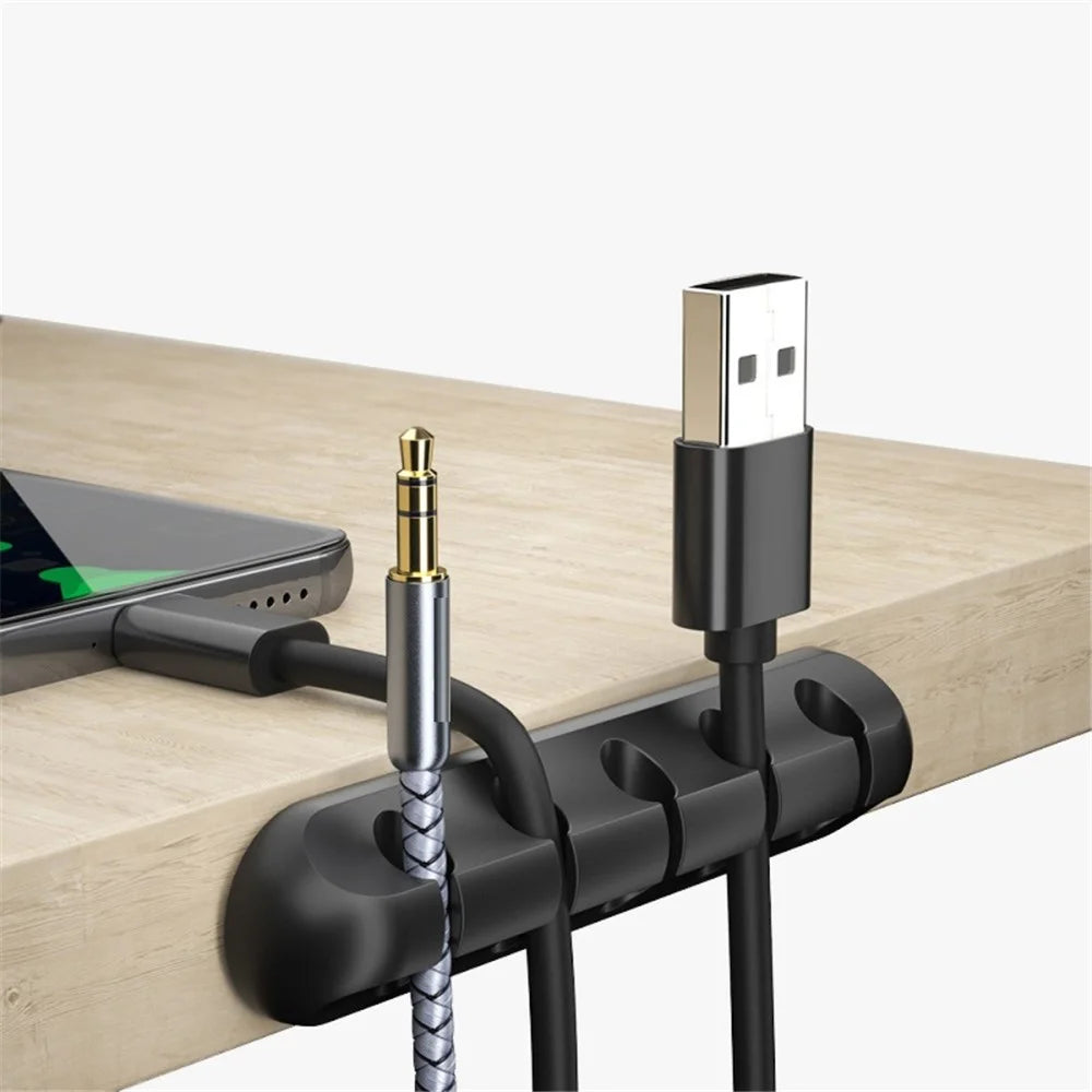 V-357 3Pcs / Set Self-adhesive Desktop Power Cord Fixing Base Silicone Data Cable Organizer - Black - 6