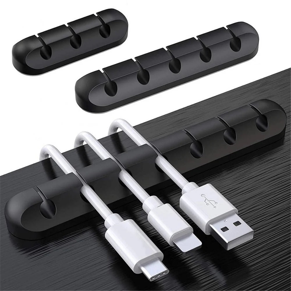 V-357 3Pcs / Set Self-adhesive Desktop Power Cord Fixing Base Silicone Data Cable Organizer - Black - 7