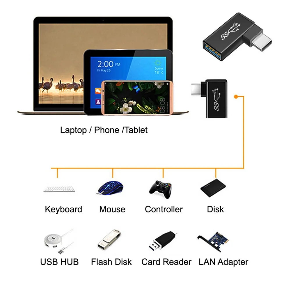 UC-035-RI USB Type C to USB 3.0 Female OTG Adapter Right Angled 90 Degree for Mac Laptop Cell Phone - 5