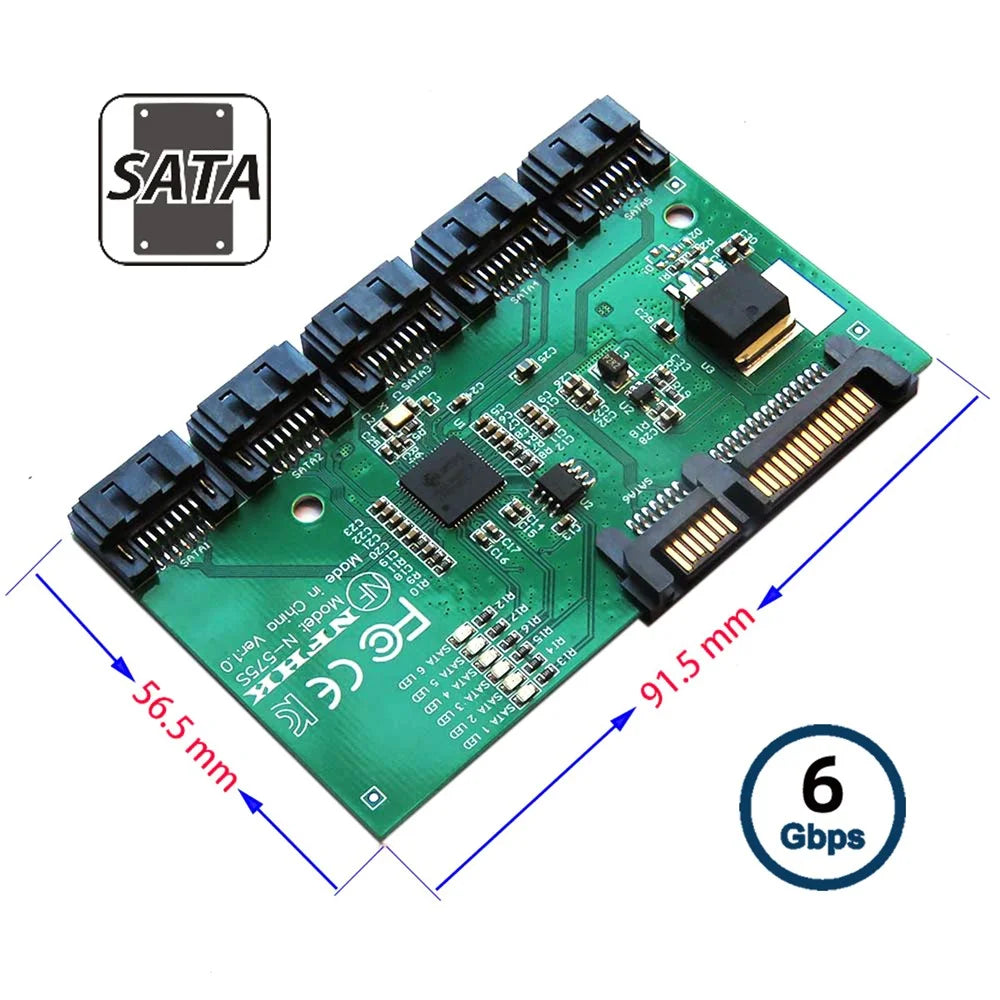 SA-054 SATA 3.0 6Gbps 1 to 5 Splitter Ports HUB Adapter Converter PM Multiplier Port Selector JMB575 - 6