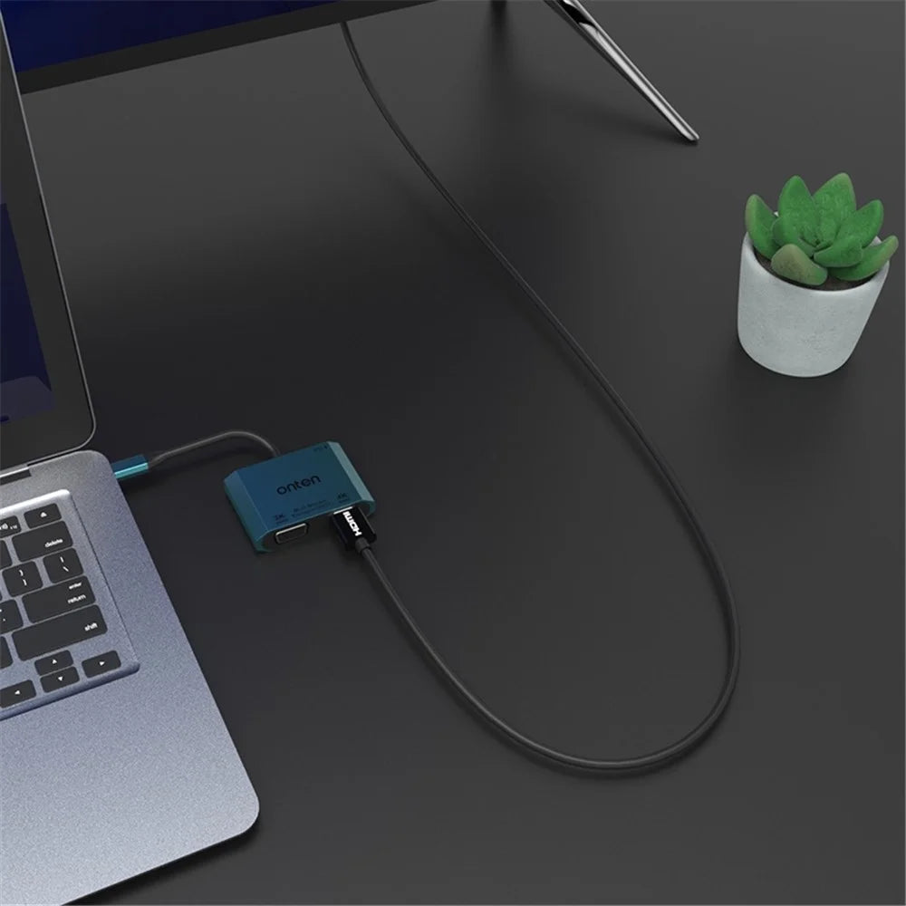 ONTEN M205 3-in-1 Type-C to HD+VGA Adapter Cable with PD Fast Charging USB-C Video Converter - Black - 5