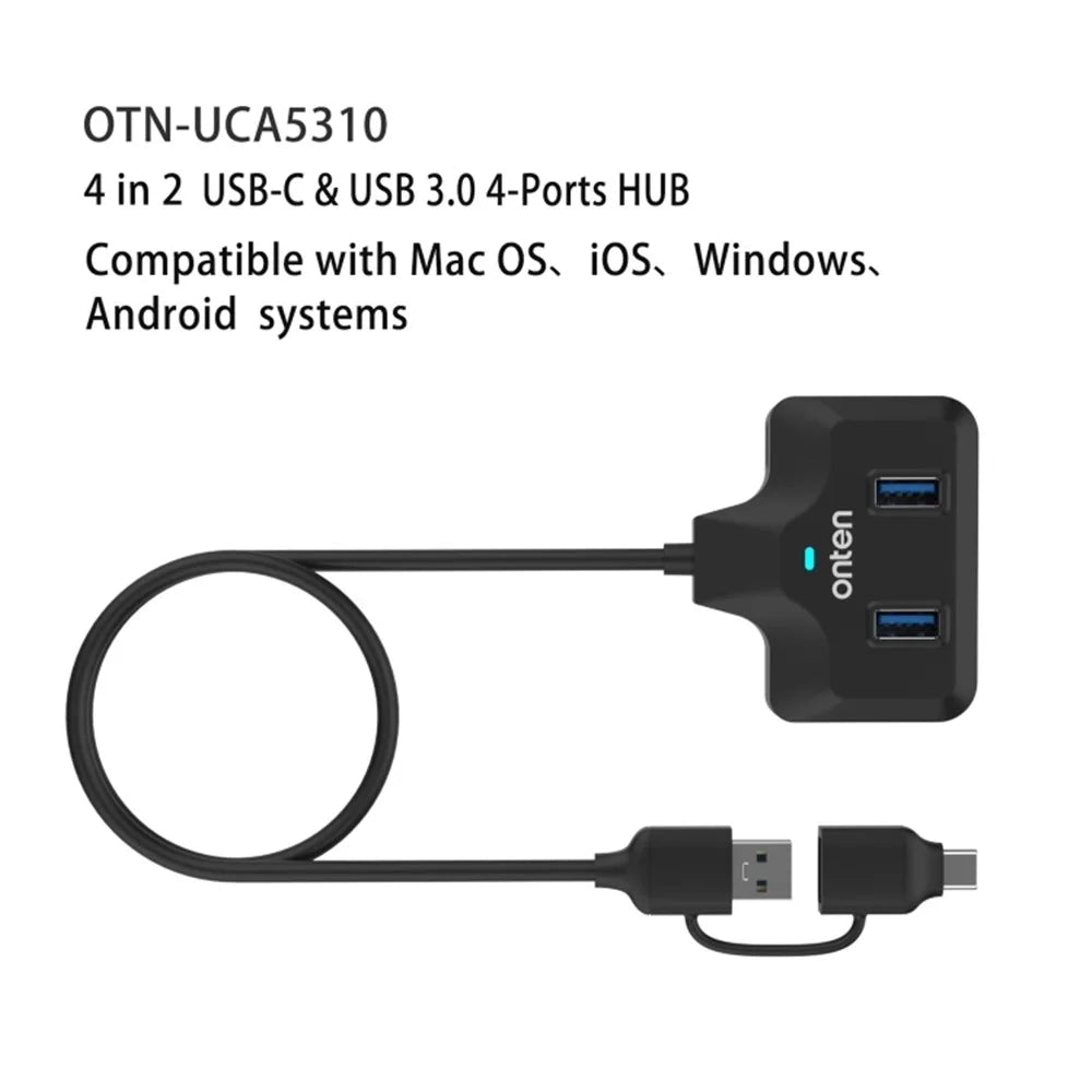 ONTEN OTN-UCA2310 USB3.0+USB2.0 4 Ports Type-C Hub with 0.5m Cable - 3
