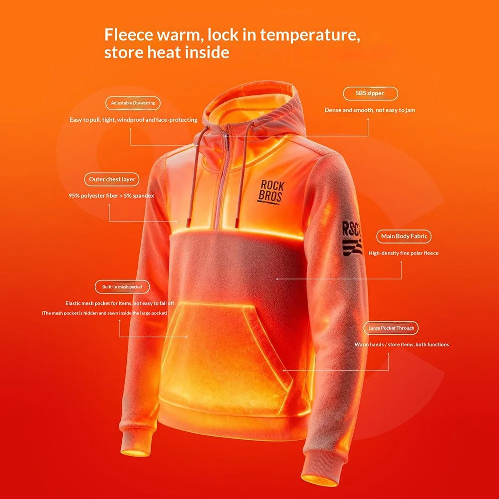 ROCKBROS 15400008 TLWY002 15400008001 Windproof Fleece Sports Hoodie Zipper Fleece Pullover Hooded Jacket with Hidden Mesh Pocket - Light Grey / S - 4