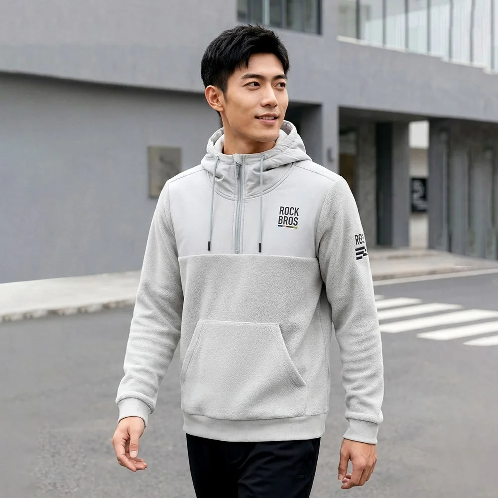 ROCKBROS 15400008 TLWY002 15400008001 Windproof Fleece Sports Hoodie Zipper Fleece Pullover Hooded Jacket with Hidden Mesh Pocket - Light Grey / S - 6