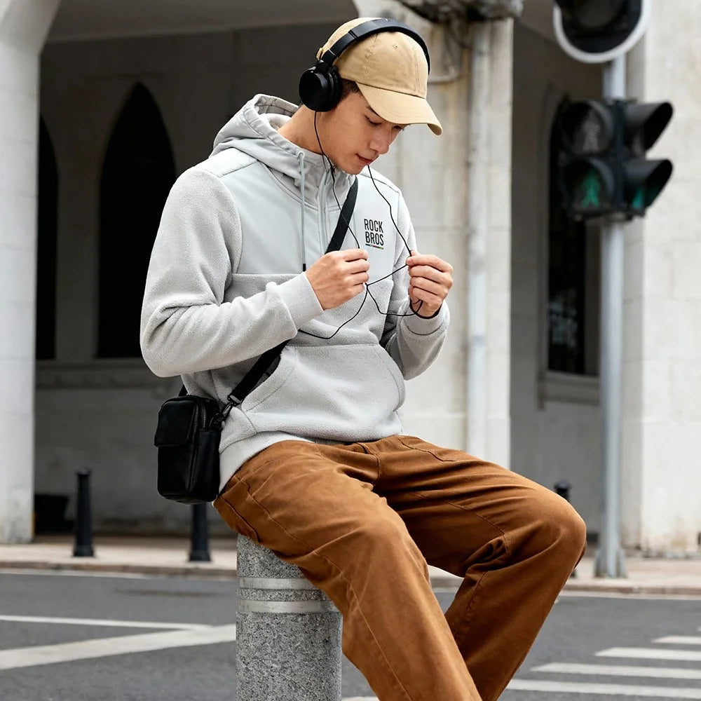 ROCKBROS 15400008 TLWY002 15400008001 Windproof Fleece Sports Hoodie Zipper Fleece Pullover Hooded Jacket with Hidden Mesh Pocket - Light Grey / S - 7