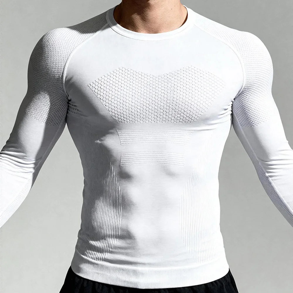 JS07 Men Seamless Athletic Long Sleeve Compression Shirt Moisture Wicking Quick Dry Training Top for Running Cycling - Black/M - 7