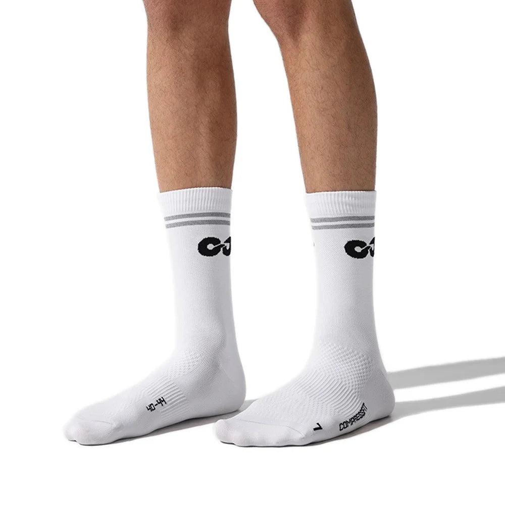 GOLOVEJOY DWZ11 Outdoor Sports Compression Socks Breathable Middle Tube Socks for Running Basketball - White / Size 35-39 - 1
