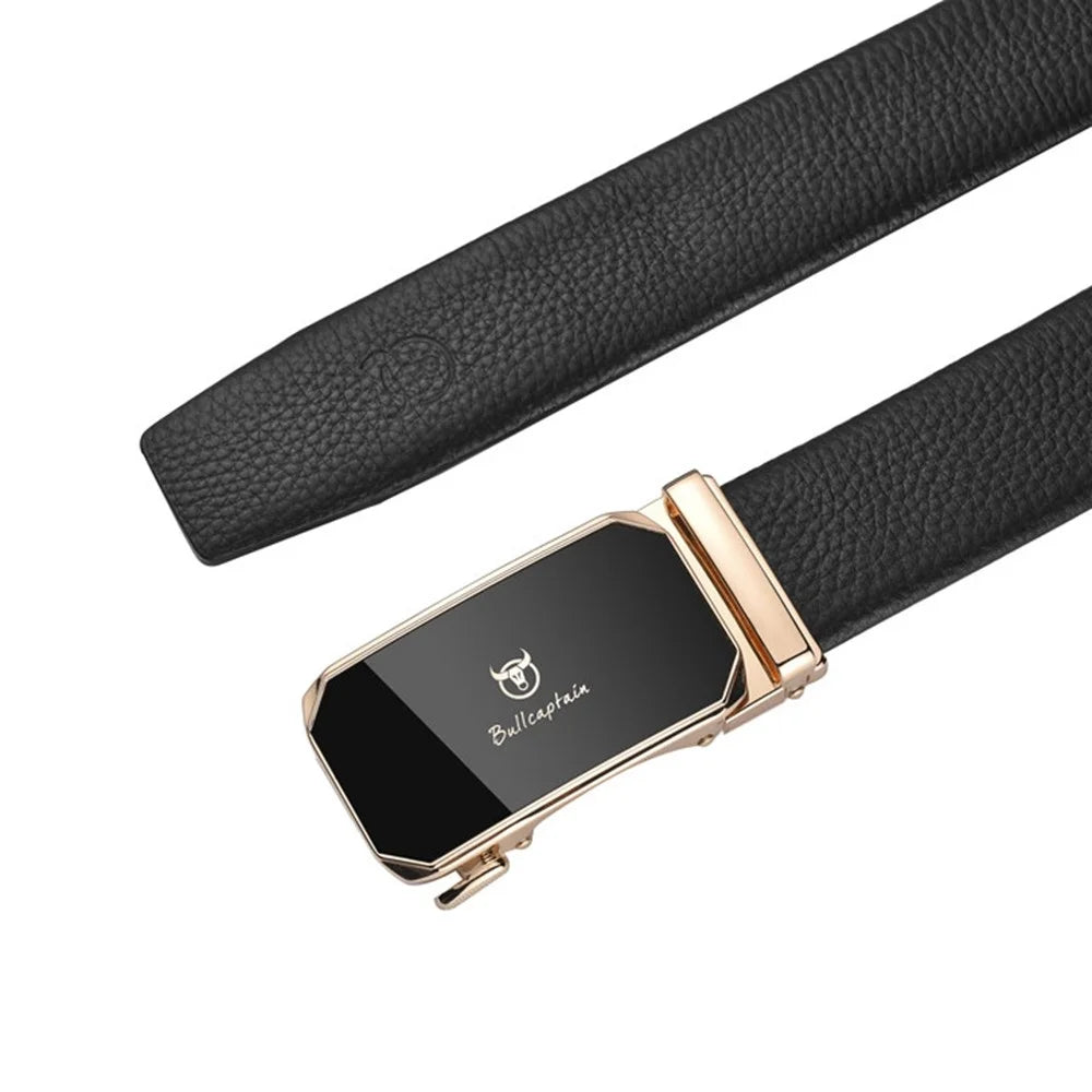 BULLCAPTAIN PD0007 125cm First Layer Cowhide Leather Men Belt Automatic Buckle Waist Belt with Keychain - Gold - 5
