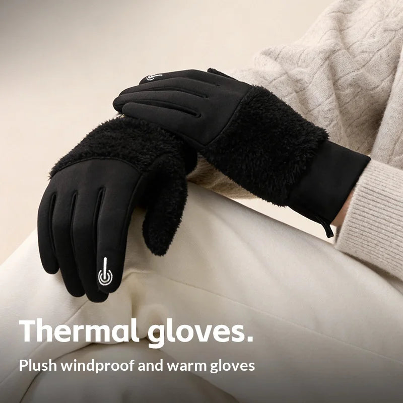 DY58 Men Winter Thermal Gloves Anti Slip Fleece Lined Windproof Cycling Motorcycle Touchscreen Mittens - Black - 2