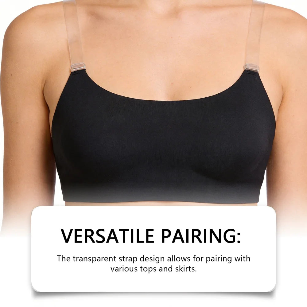 ZERILUNA Women Invisible Bra with Transparent Straps Seamless Backless Bralette for Deep V Backless Dress - Black S - 4
