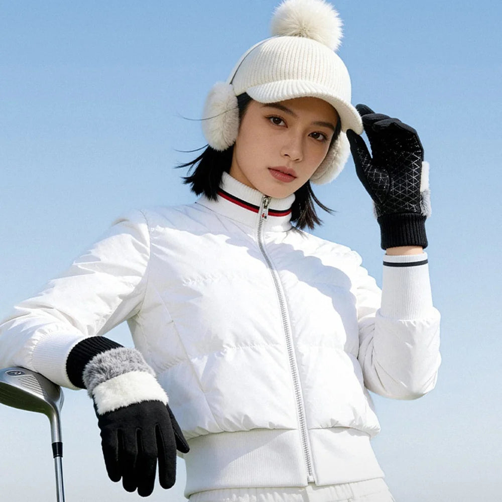 DY61 1 Pair Warm Fleece Lined Winter Golf Gloves Anti Slip Touchscreen Driving Gloves for Women - Black/S - 3
