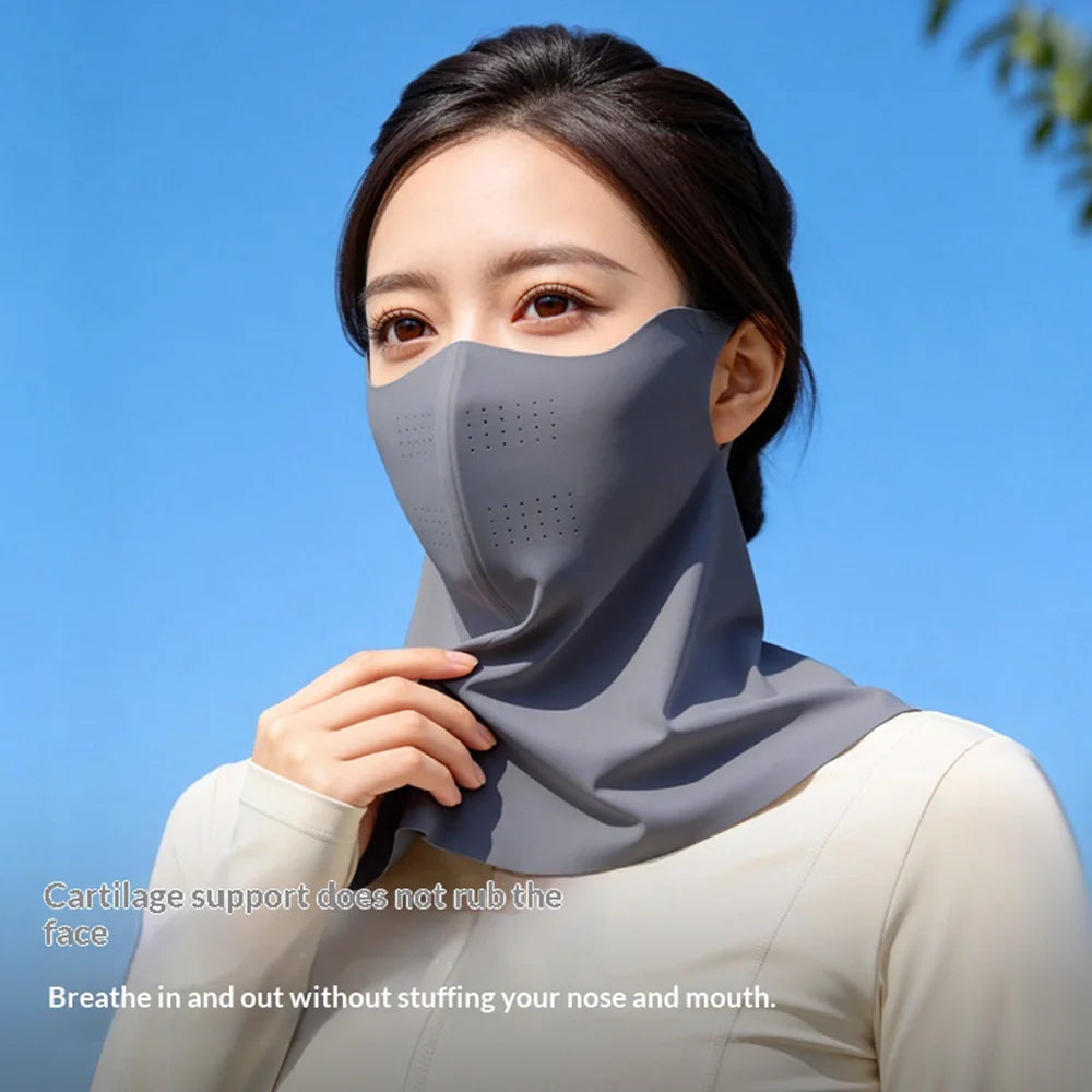 GOLOVEJOY Summer Face Mask UPF50+ UV Protection Breathable Ice Silk Hyaluronic Acid Moisturizing Neck Cover - Light Gray - 3
