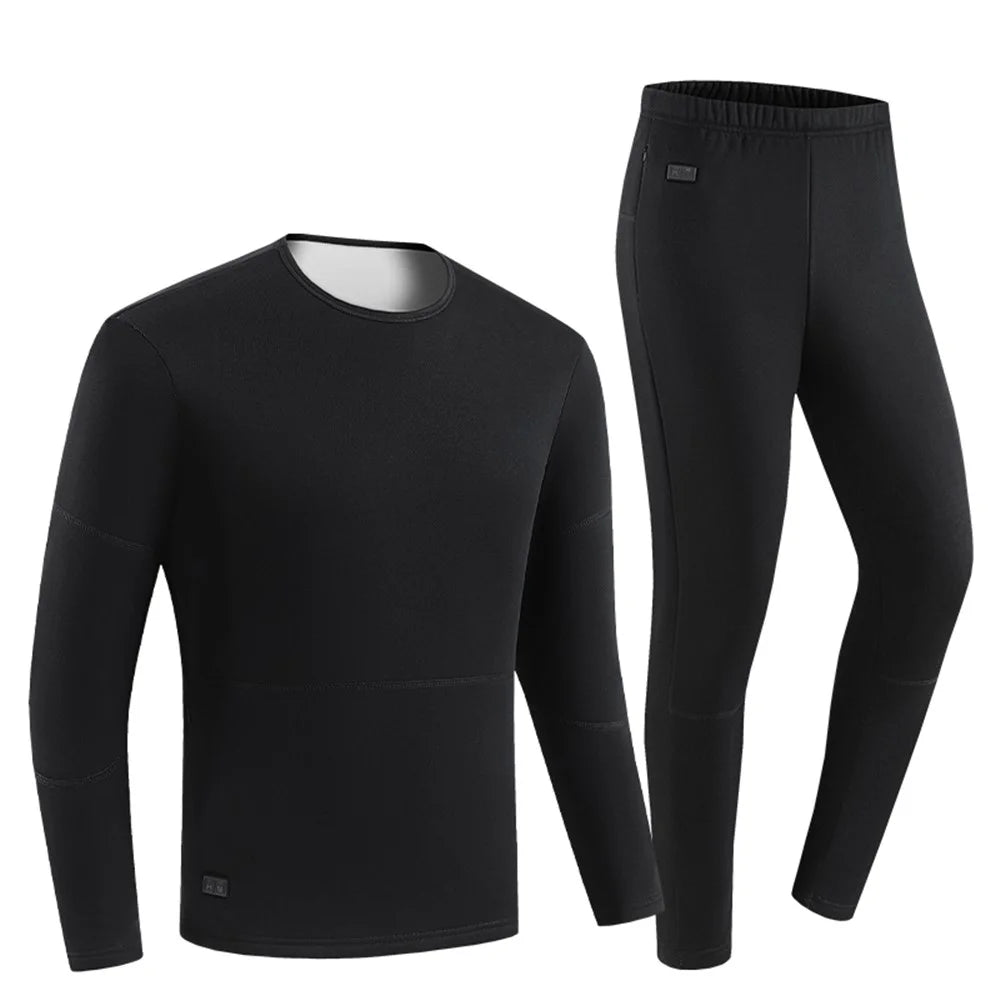 1805-30 Winter 30 Heating Zones Thermal Underwear Electric Heating Cold-Proof Underwear Suit (Without Power Bank) - Black / M - 1