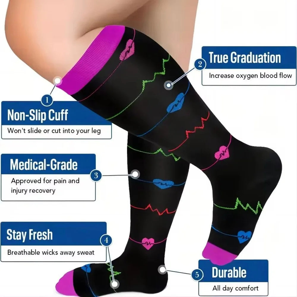 A5141 1 Pair Plus Size Fitness Socks Running Extra Width Socks for Men and Women - Colorful Heart / 2XL - 3