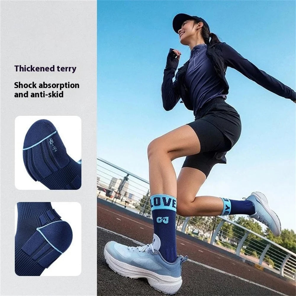 GOLOVEJOY DWZ15 1 Pair Outdoor Sports Socks Thickened Cotton Middle Tube Socks, Size: 40 - 44 - Dark Blue - 2