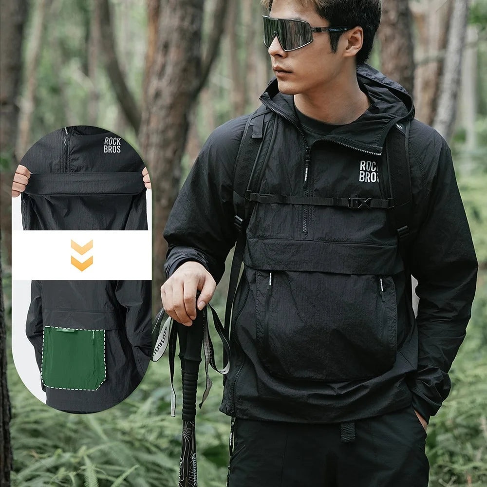 ROCKBROS YDWT013 Detachable Pocket Windbreaker Outdoor Waterproof Jacket for Camping / Cycling / Hiking / Commuting Long Sleeve Men Coat - Black / M - 4