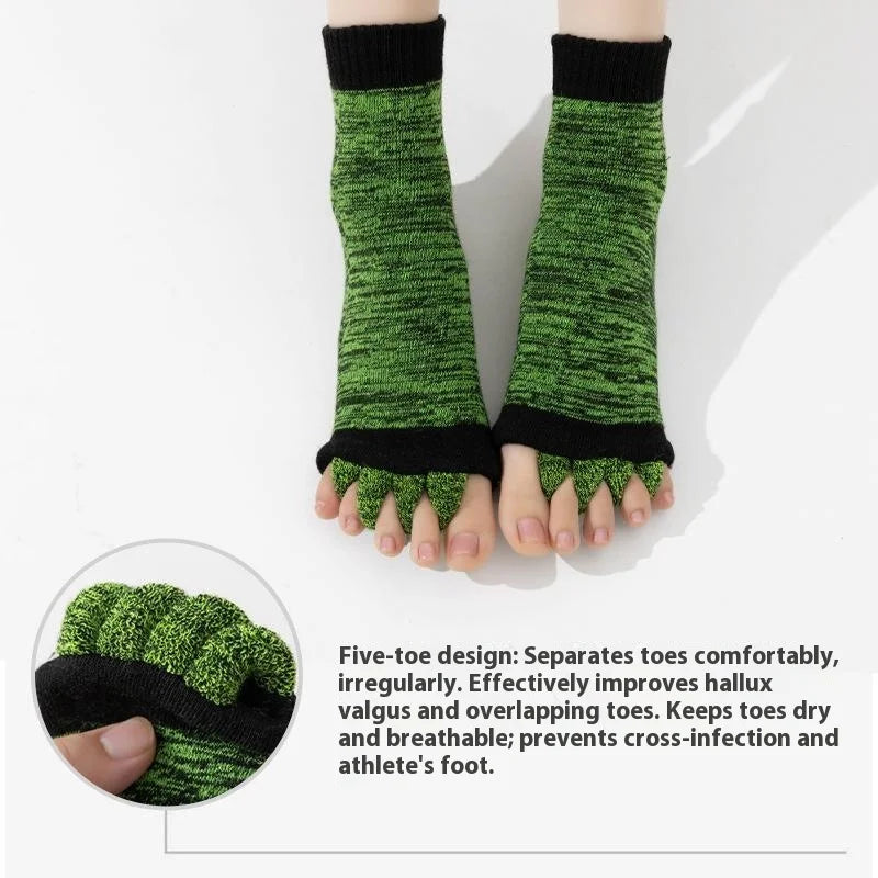 1 Pair Yoga Five Toe Separator Socks Breathable Anti Friction Bunion Corrector Mid Calf Socks, One Size - Multi-Pink - 3
