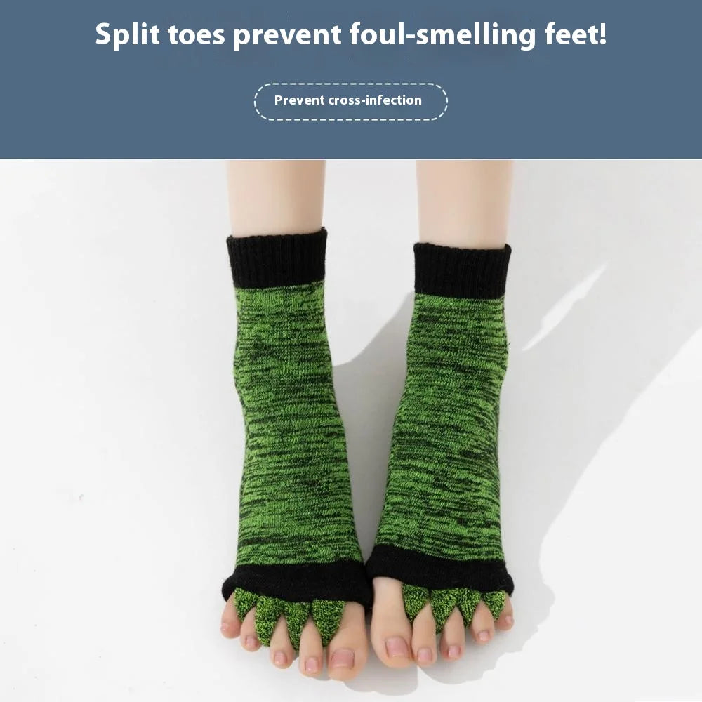 1 Pair Yoga Five Toe Separator Socks Breathable Anti Friction Bunion Corrector Mid Calf Socks, One Size - Multi-Pink - 5