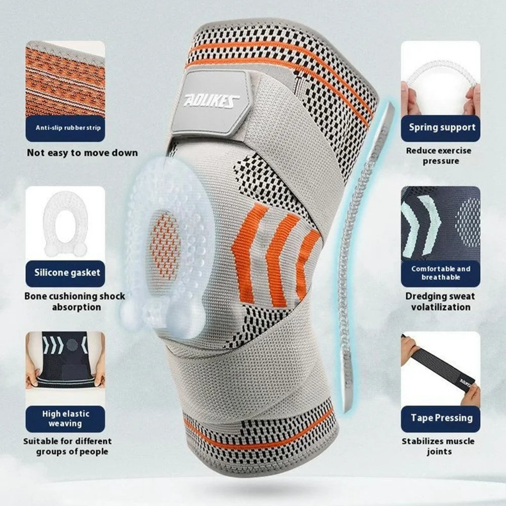 AOLIKES 7731 1Pc Basketball Knee Brace Silicone Padded Knee Support Running Knee Compression Sleeve - Navy Blue M - 3
