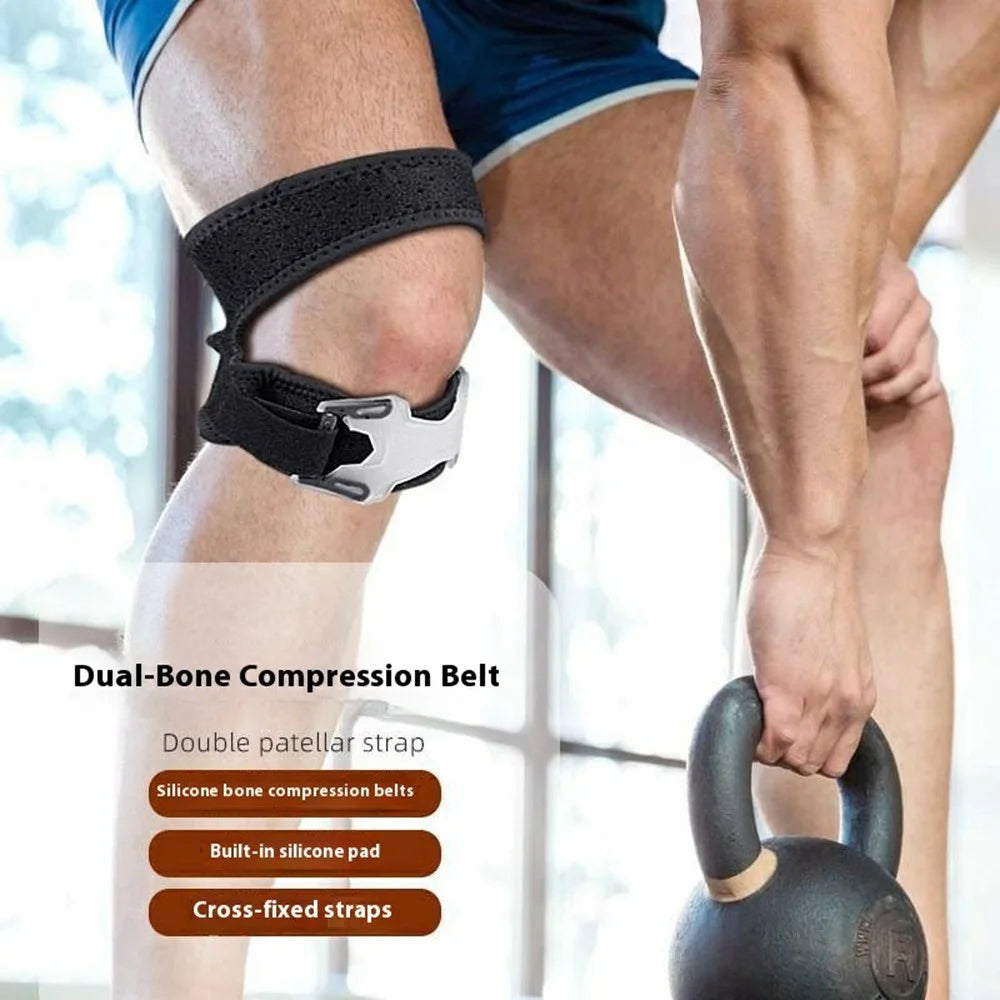 125 1Pc Double Knee Strap Patella Support Brace Adjustable Compression for Sports / Running / Gym - Black / S - 3