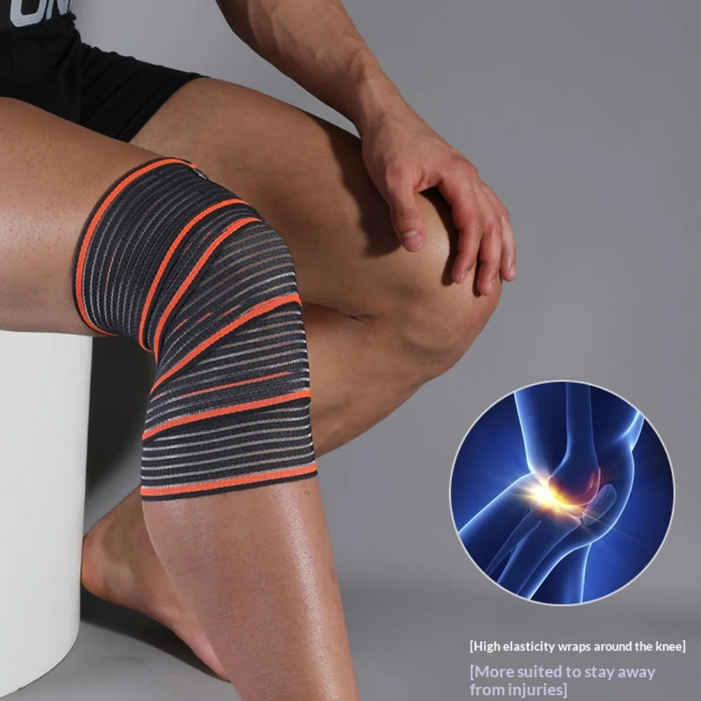 VBOSI 8224V 1Pc Adjustable Knee Support Strap 180cm Elastic Compression Bandage for Cycling Running Fitness - Black - 7