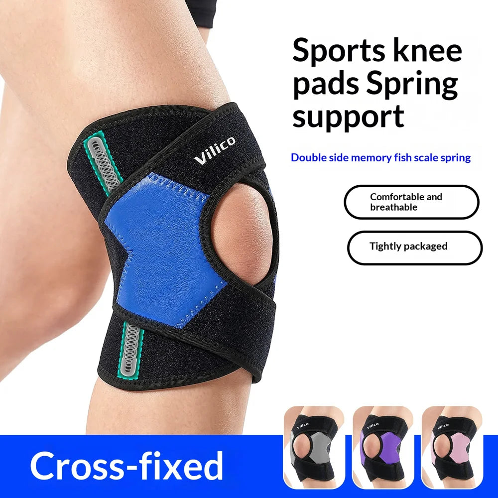 VILICO AB197 1Pc X-Shaped Cross Strap Professional Sports Knee Brace Support for Running Basketball Cycling - M/Blue - 3