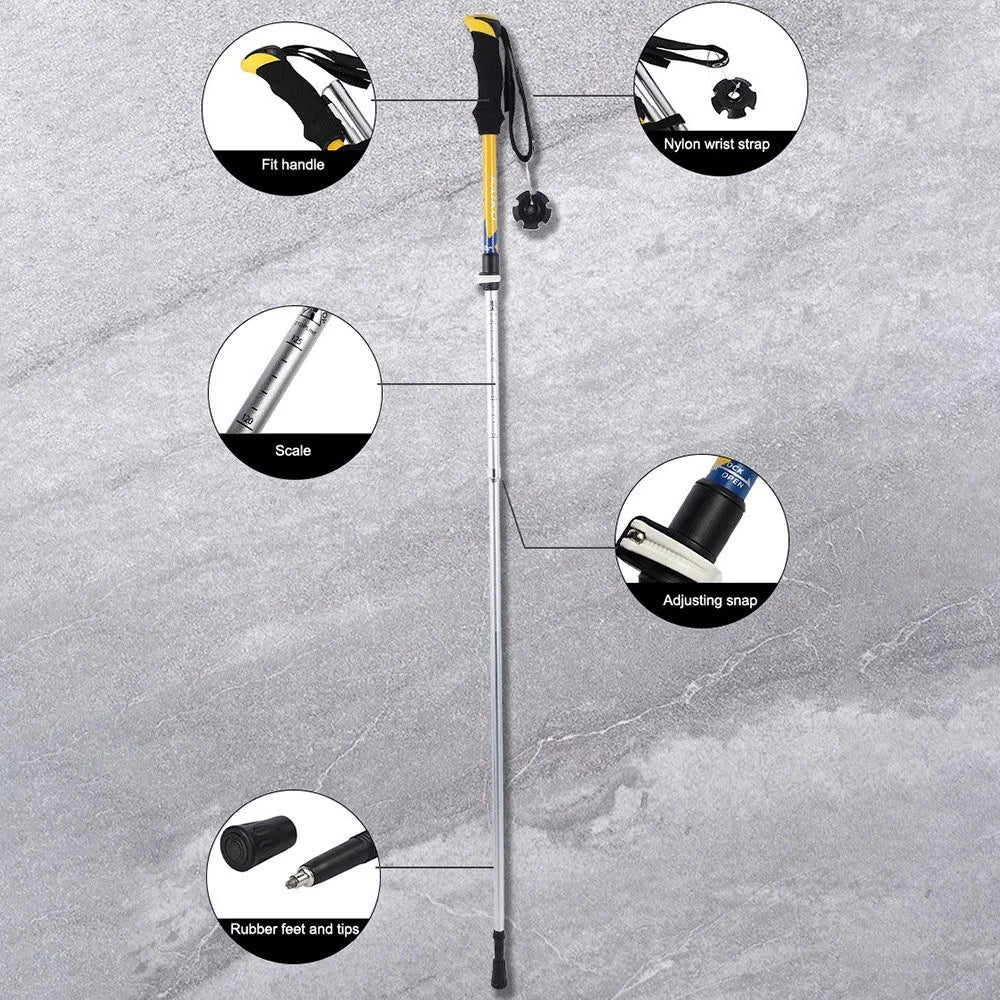 RAIKO Aluminum Alloy Quick Lock Trekking Pole Anti-Shock Telescopic Walking Stick Adjustable Cane for Mountains Hiking - Yellow - 3