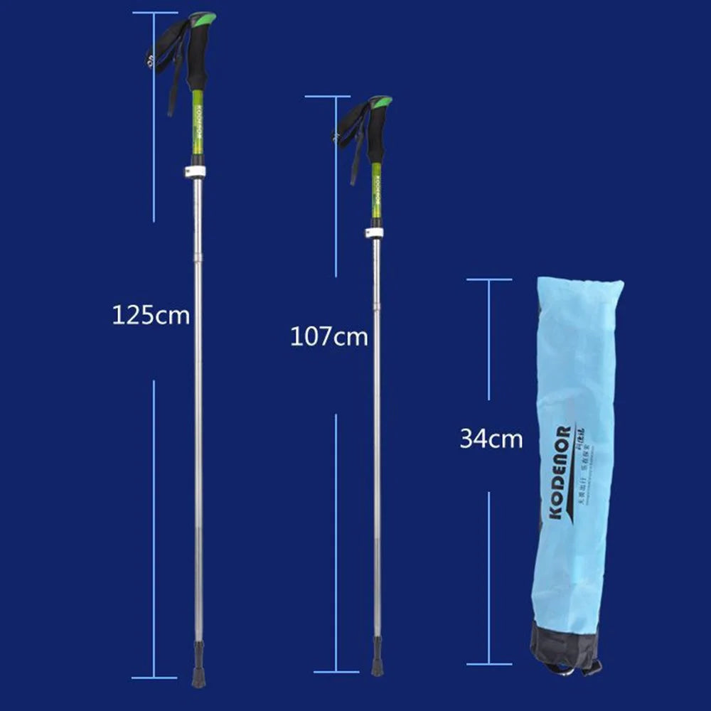 KODENOR 2Pcs Outdoor Trekking Pole Camping 5-Section Aluminum Alloy Walking Stick for 170-190CM Height - Yellow - 7