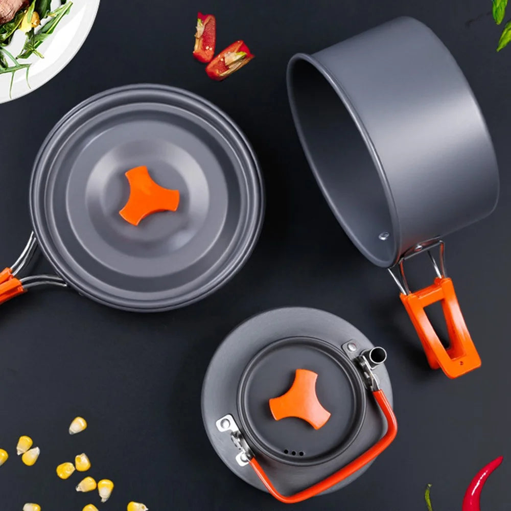 HEWOLF HW-K2103 Portable Handle Pan Temperature Resistant Camping Cookware Set with Large Water Bottle for 4-5 People - 5