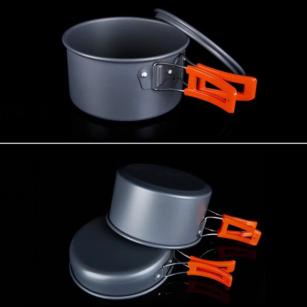 HEWOLF HW-K1692 Portable Handle Pan Temperature Resistant Camping Cookware Set with Water Bottle for 2-3 People - 3