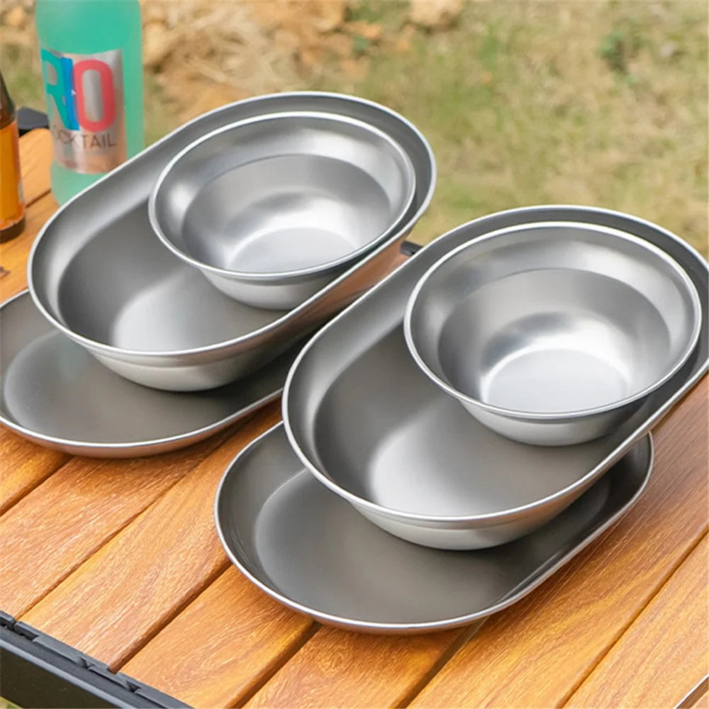 CLS 6Pcs Outdoor Camping Bowl Plate 304 Stainless Steel Dinnerware Set (BPA Free, No FDA) - 5
