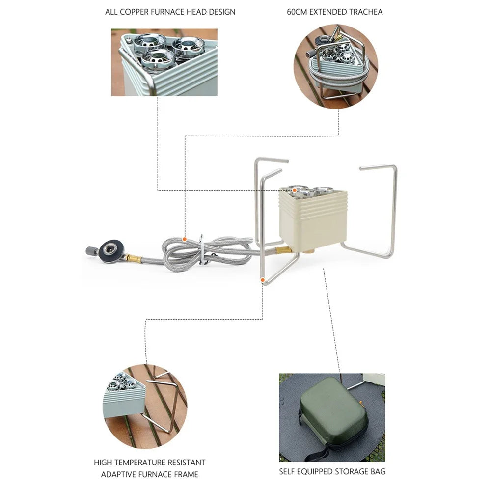 CLS 8000W Outdoor Portable Stove Camping 3-Burner Cooking Stove with EVA Bag - Beige - 3