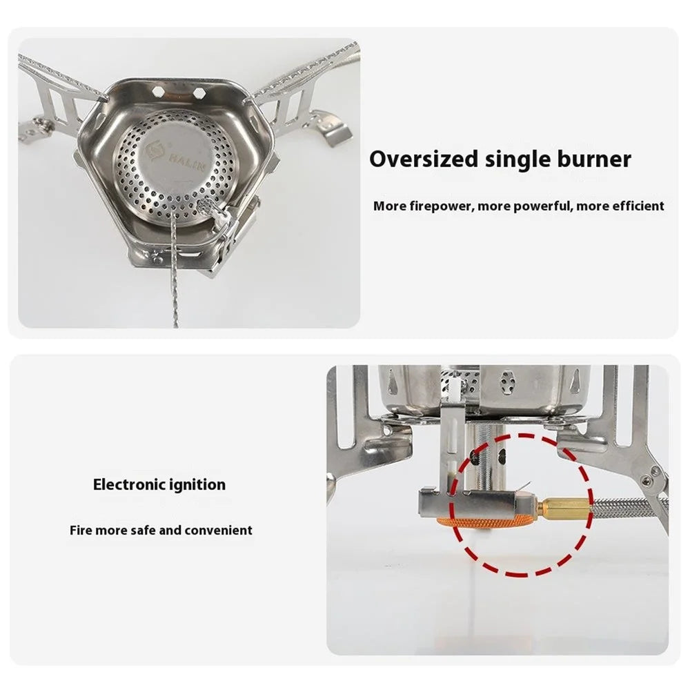 HALIN DS503 Camping Portable Gas Stove Burner Cooking Stove with Fuel Canister Adapter - Black - 2