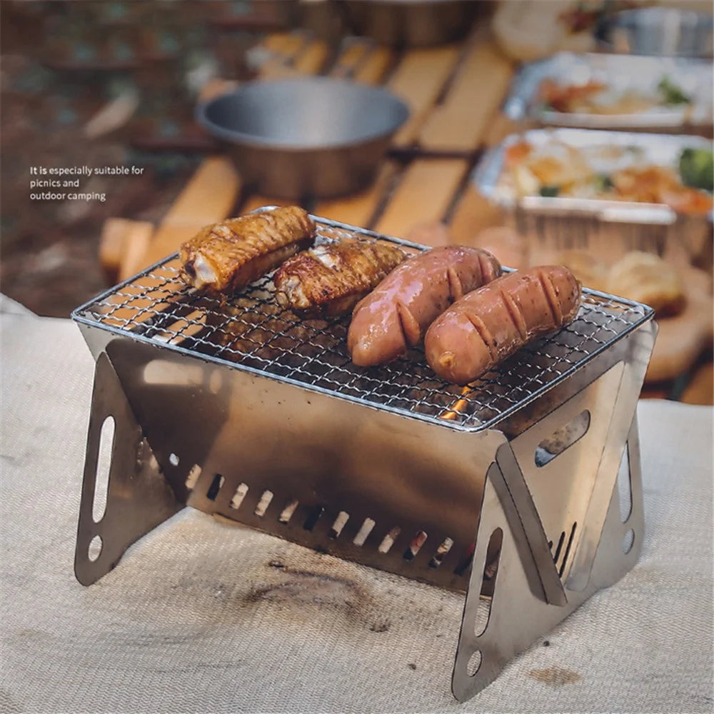 HALIN Outdoor Stainless Steel Barbecue Charcoal Grill Folding Camping Picnic BBQ Stove - 2