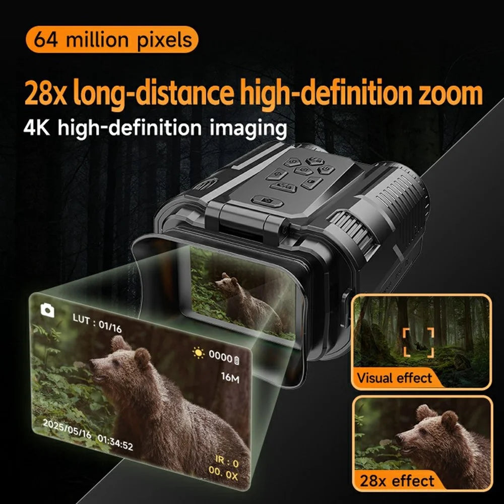 D13 4K HD Hunting Telescope 2 Inch IPS Screen 28x Zoom Outdoor Mini Binocular Night Vision Camera - 4