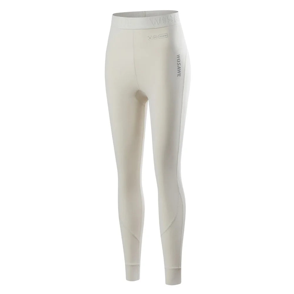 WOSAWE BD190 For Women Winter Ski Fleece Base Layer Pants High Elastic Tight Fleece-Lined Cold-Resistant Ski Leggings - Creamy Yellow, Asian M / EU S - 1