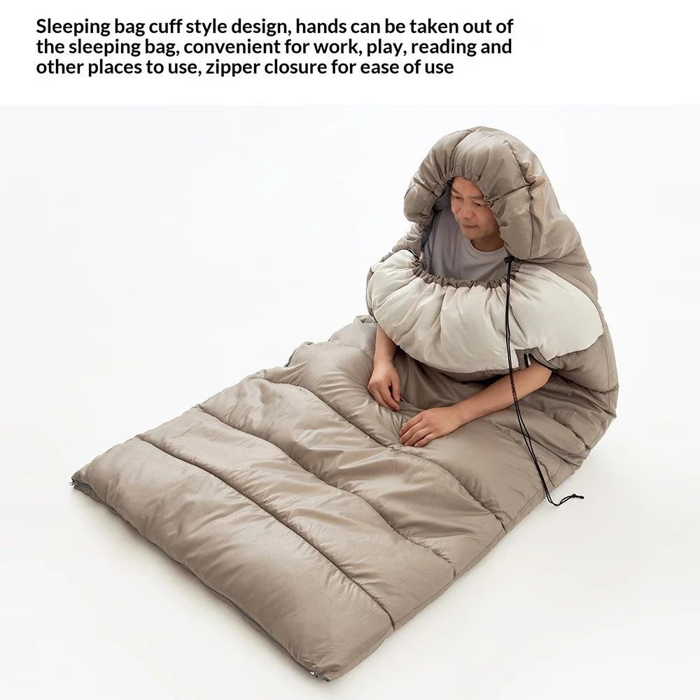 2.8kg 100cm Extra Wide Adult Sleeping Bag Winter Thick Warm -5℃ Outdoor Camping Envelope Hooded Sleeping Bag - Khaki - 7