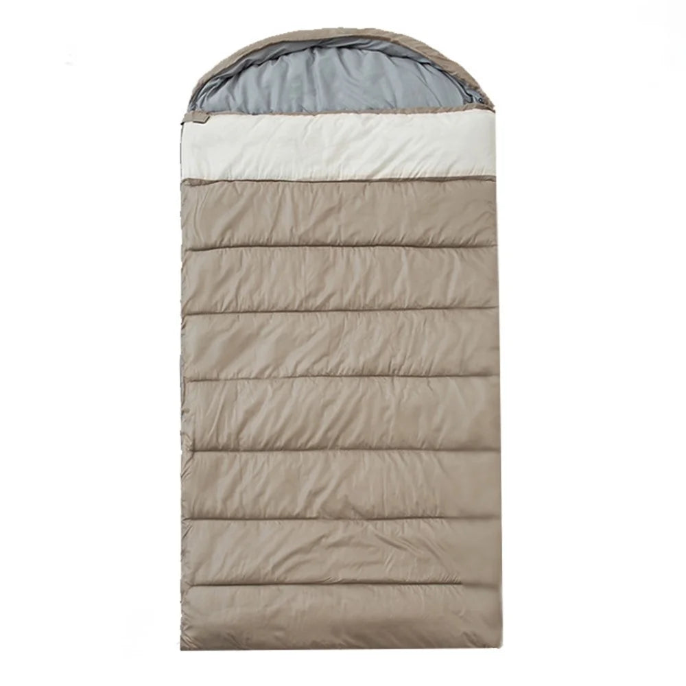 2kg 100cm Extra Wide Adult Sleeping Bag Winter Thick Warm 5℃ Outdoor Camping Envelope Hooded Sleeping Bag - Khaki - 2