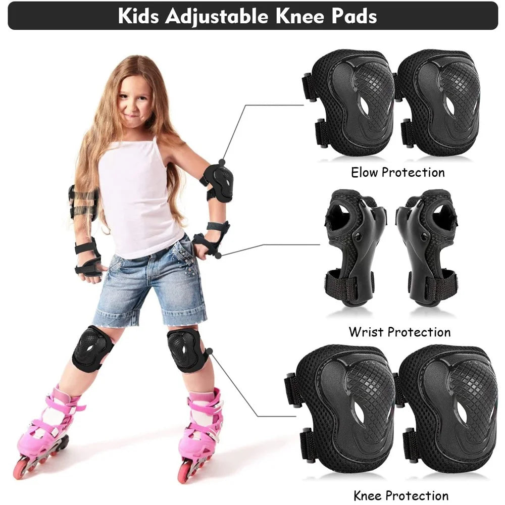 MD-611 6Pcs / Set Children Bicycle Roller Skating Knee Elbow Wrist Pads Skateboard Ski Anti-Fall Guard Protective Gear - Black / S - 3