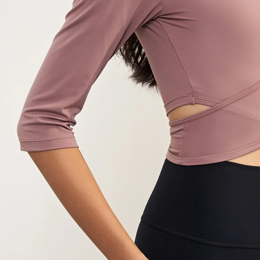 CX1589 Women's Gym Tops Yoga Clothing T-Shirt Light Nuls Round Neck Cropped - Twilight Rose / 4(S) - 7