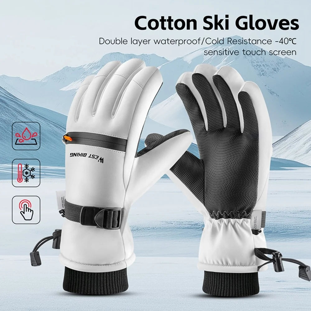 WEST BIKING YP0211271 Waterproof Ski Gloves Winter Windproof Touch Screen Cycling Mittens with Zipper Pocket - White / S - 3